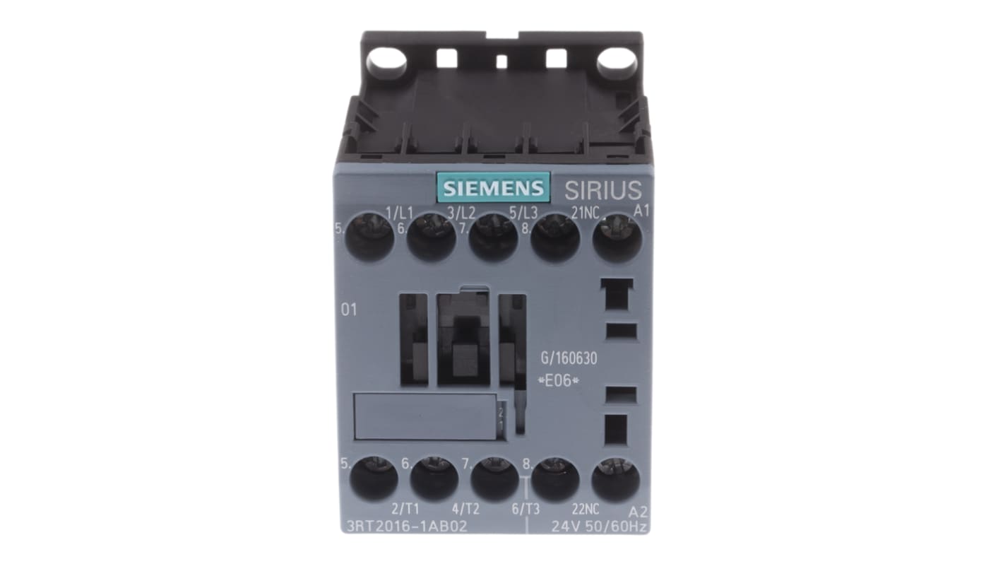 Siemens 3RT2 Series Contactor, 24 V ac Coil, 3-Pole, 9 A, 4 kW, 3NO, 400 V ac