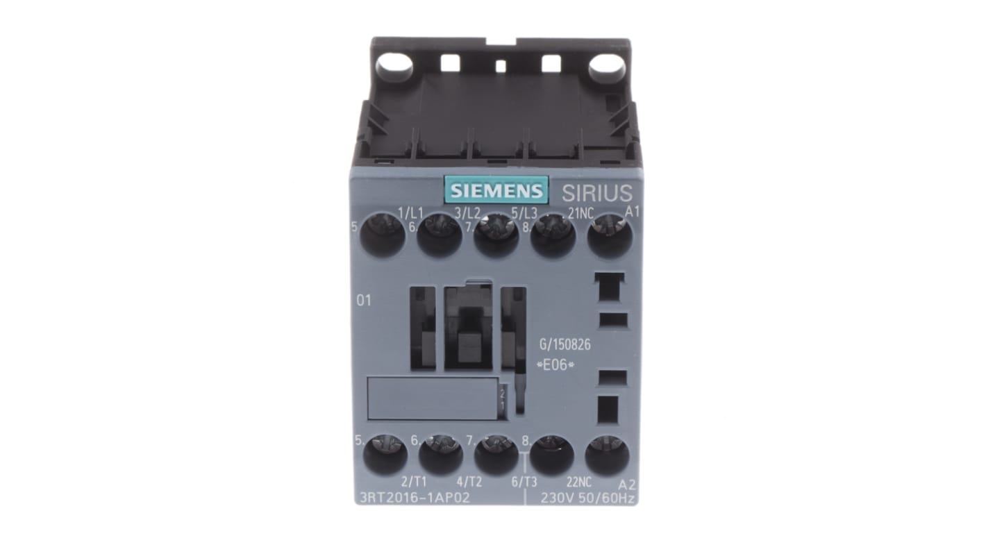 Contactor Siemens SIRIUS 3RT2 de 3 polos, 3 NA, 9 A, bobina 230 Vac, 4 kW