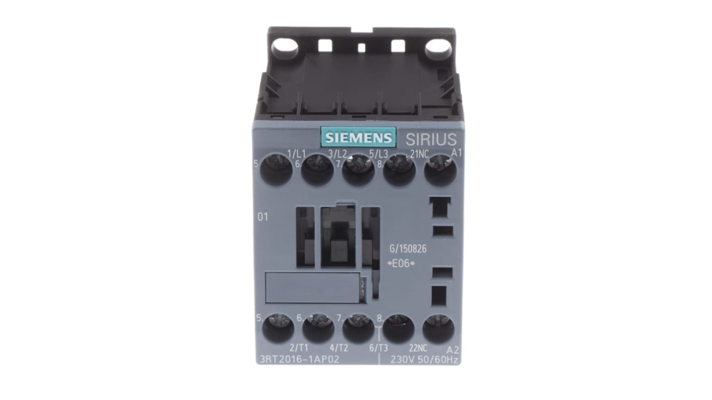 Contattore Siemens, serie 3RT2, 3 poli, 3 NA, 9 A, 4 kW, bobina 230 V c.a.