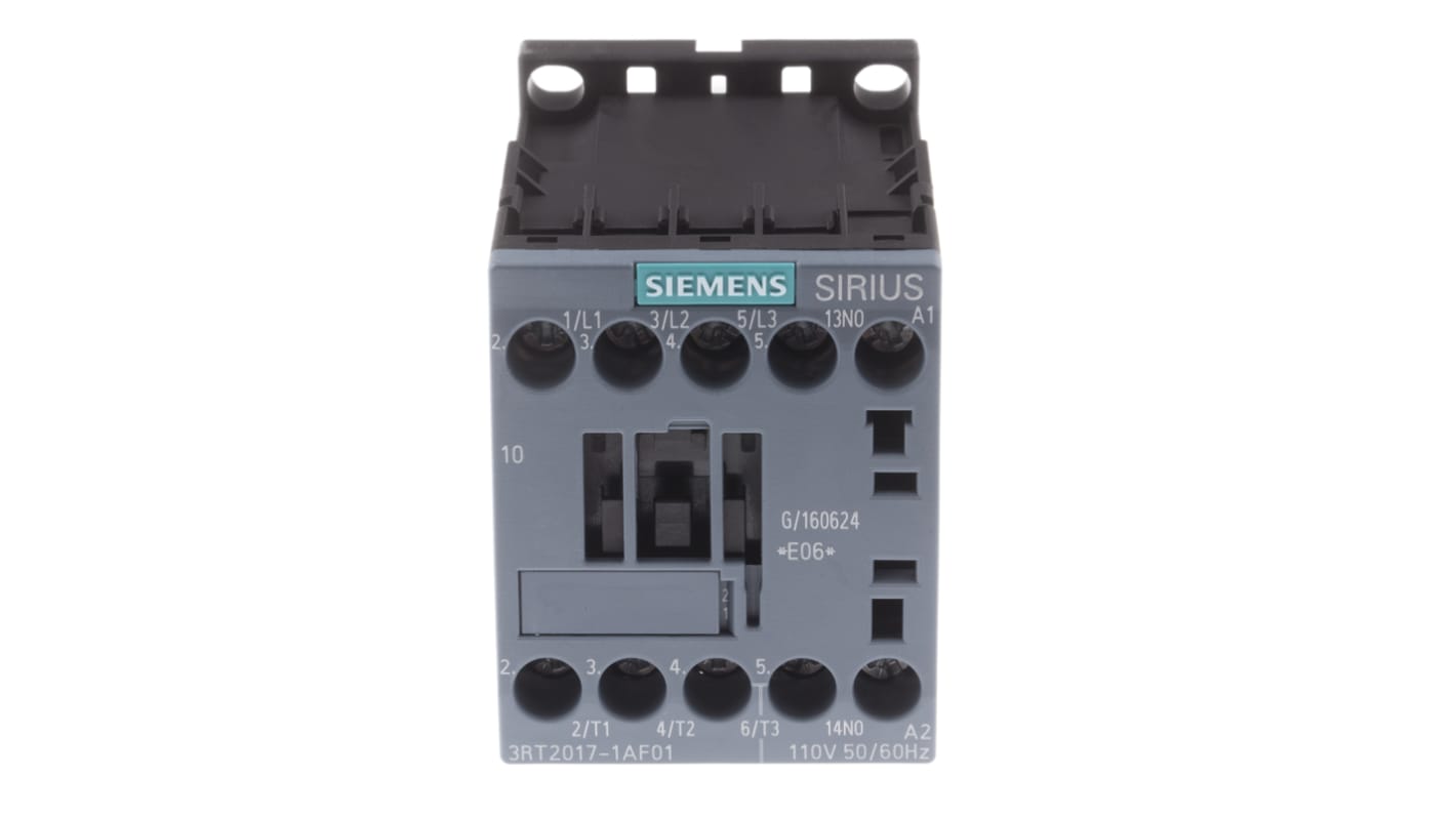 Siemens 3RT2 Series Contactor, 110 V ac Coil, 3-Pole, 12 A, 5.5 kW, 3NO, 400 V ac