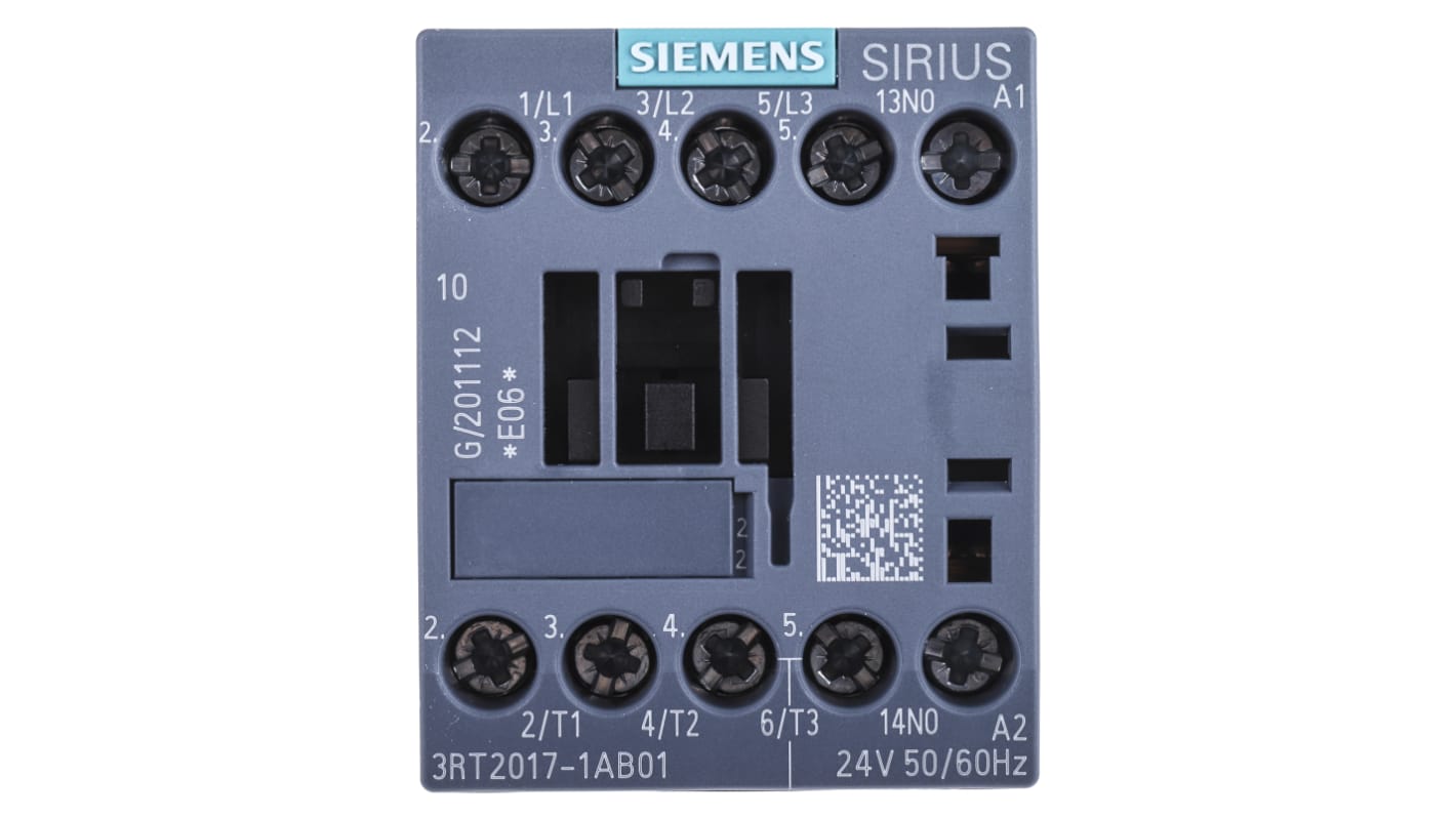 Siemens 3RT2 Series Contactor, 24 V ac Coil, 3-Pole, 12 A, 5.5 kW, 3NO, 400 V ac