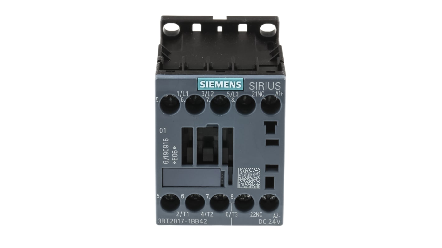 Siemens SIRIUS 3RT2 Leistungsschütz / 24 V dc Spule, 3 -polig 3 Schließer, 400 V ac / 12 A