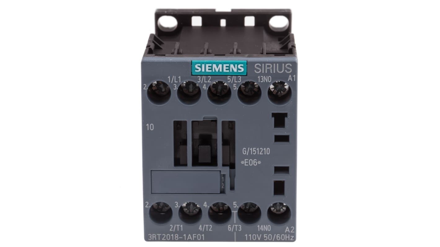 Siemens 3RT2 Series Contactor, 110 V ac Coil, 3-Pole, 16 A, 7.5 kW, 3NO, 400 V ac