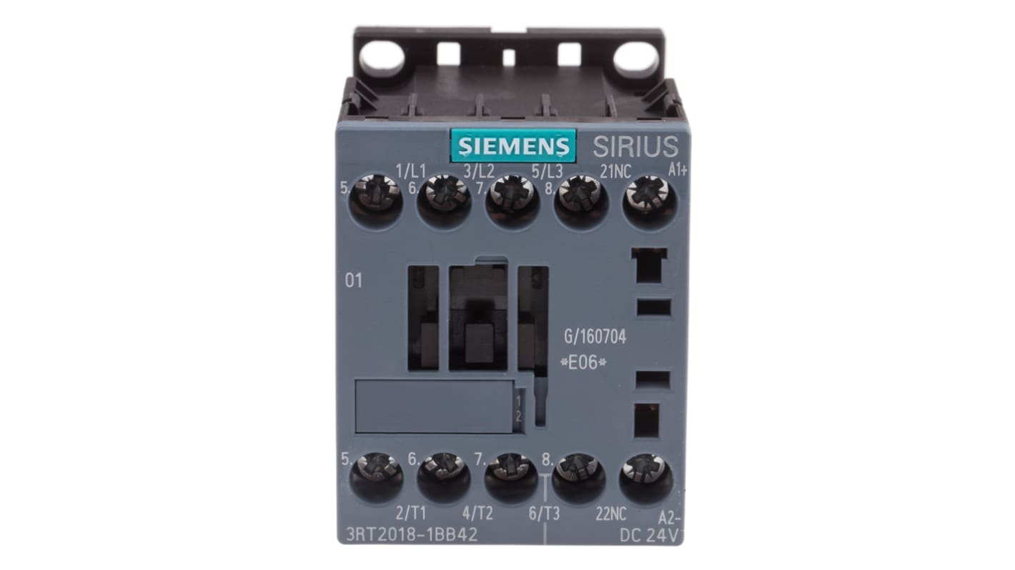 Siemens SIRIUS 3RT2 Contactor, 24 V dc Coil, 3-Pole, 16 A, 7.5 kW, 3NO, 400 V ac