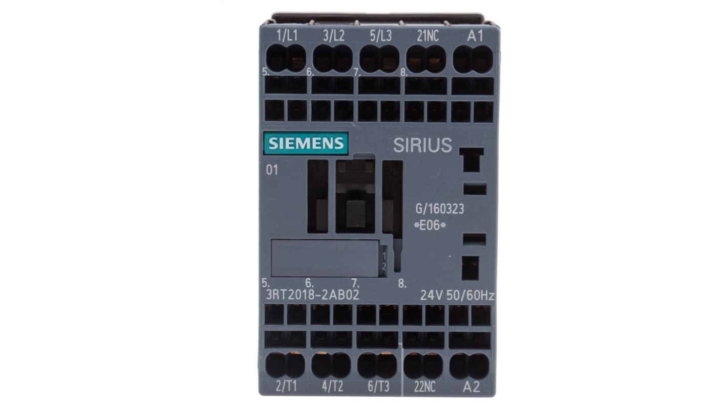 Contattore Siemens, serie 3RT2, 3 poli, 3 NA, 16 A, 7,5 kW, bobina 24 V c.a.