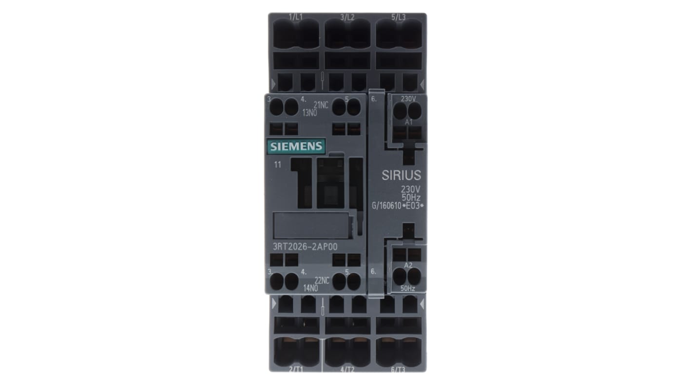 Siemens 3RT2 Series Contactor, 230 V ac Coil, 3-Pole, 25 A, 11 kW, 3NO, 400 V ac