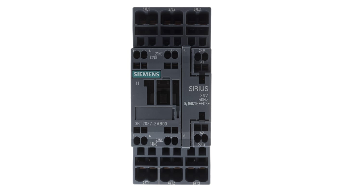 Contattore Siemens, serie 3RT2, 3 poli, 3 NA, 32 A, 15 kW, bobina 24 V c.a.