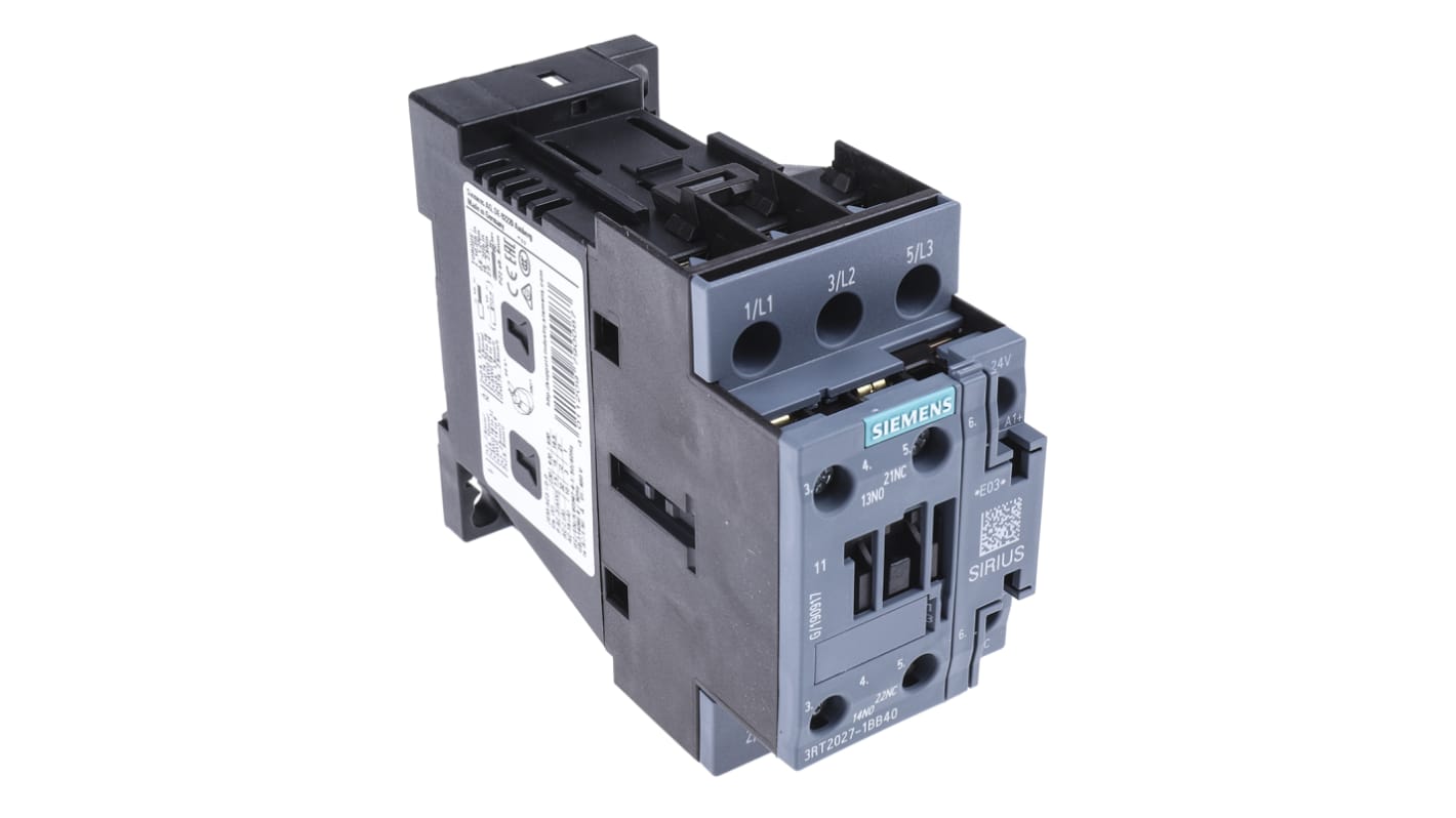 Contattore Siemens, serie 3RT2, 3 poli, 3 NA, 32 A, 15 kW, bobina 24 V c.c.