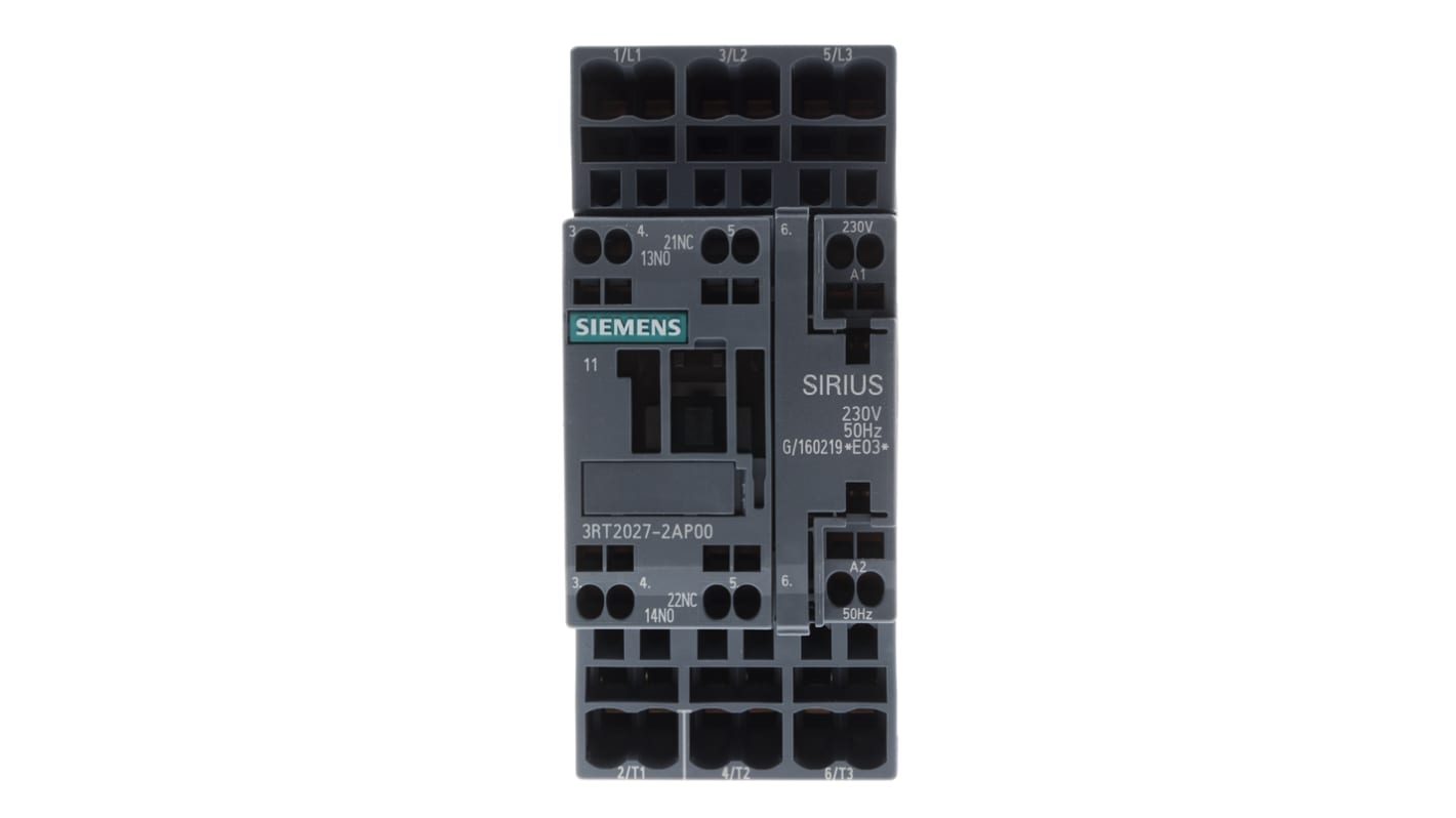 Contattore Siemens, serie 3RT2, 3 poli, 3 NA, 32 A, 15 kW, bobina 230 V c.a.