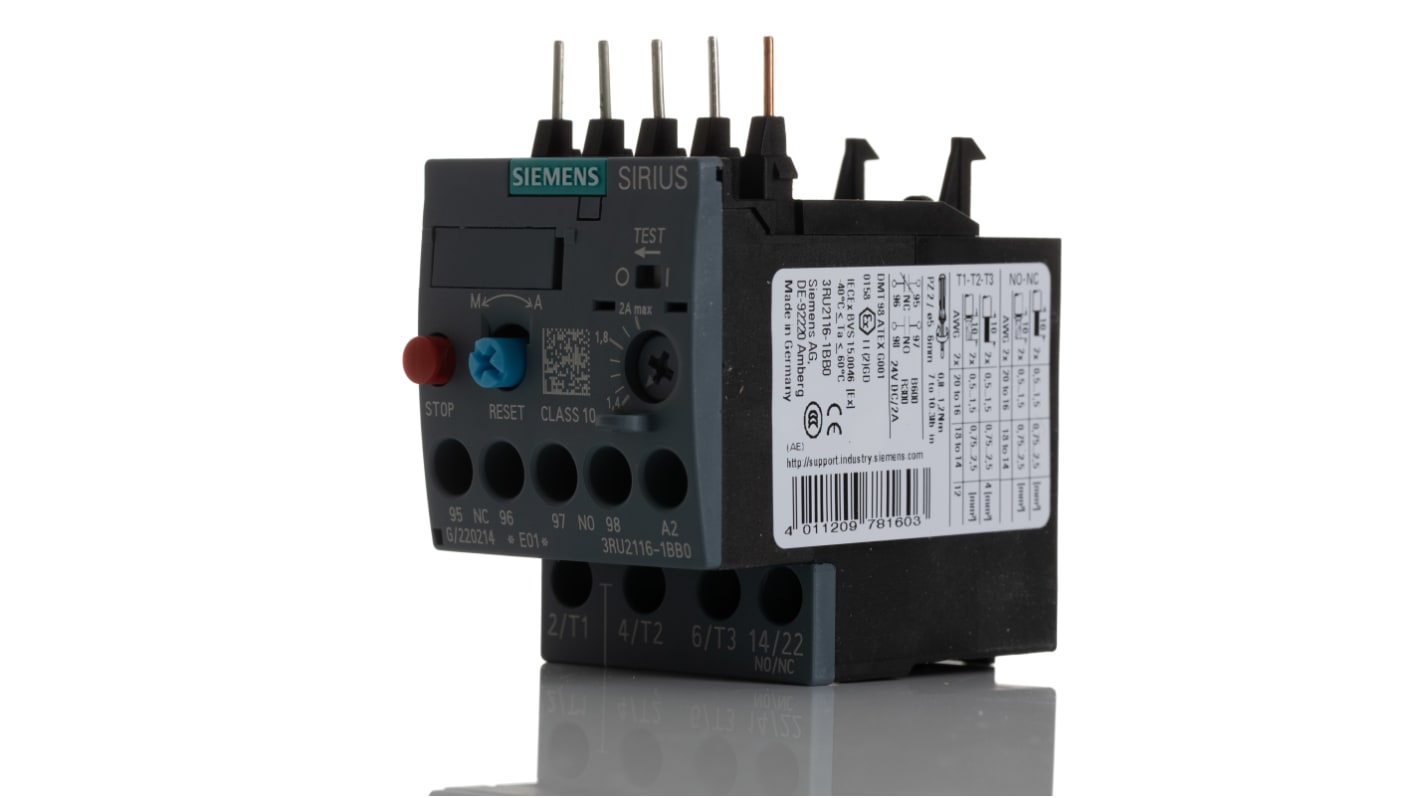 Relais de surcharge Siemens 3RU, 1 NO + 1 NF, 2 A, Vin 690 V