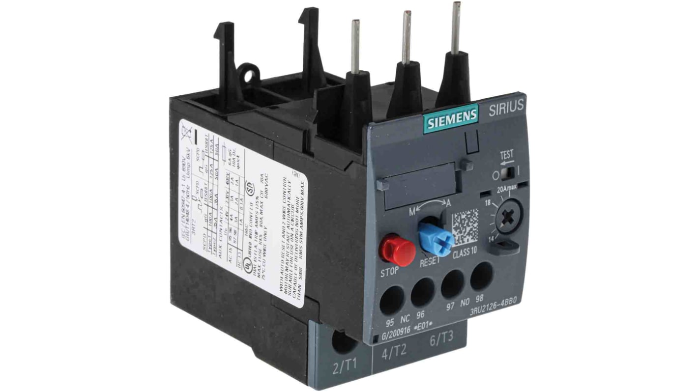 Relais de surcharge Siemens 3RU, 1 NO + 1 NF, 20 A