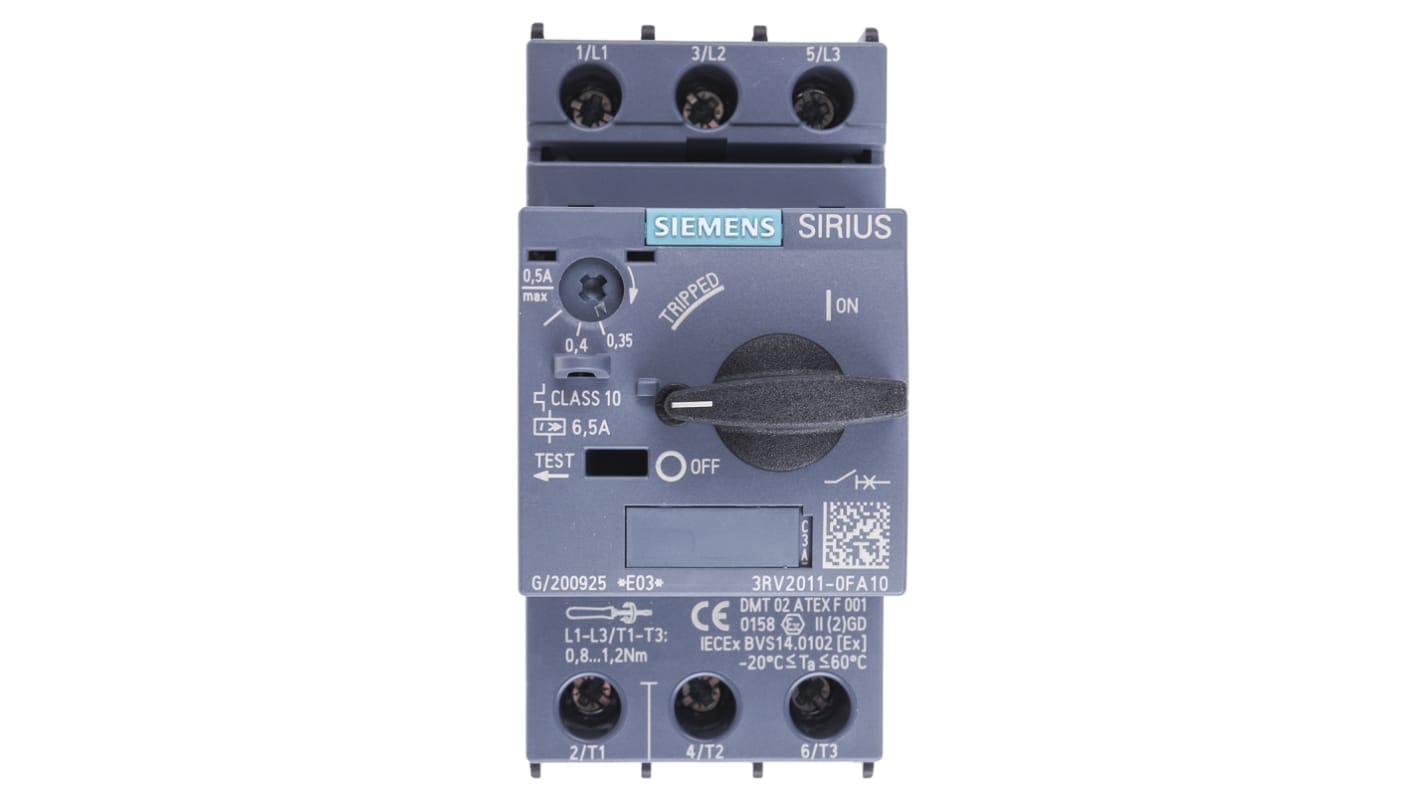 Siemens SIRIUS 3RV2 Motorschutzschalter, 0,35 → 0,5 A 97mm x 45mm