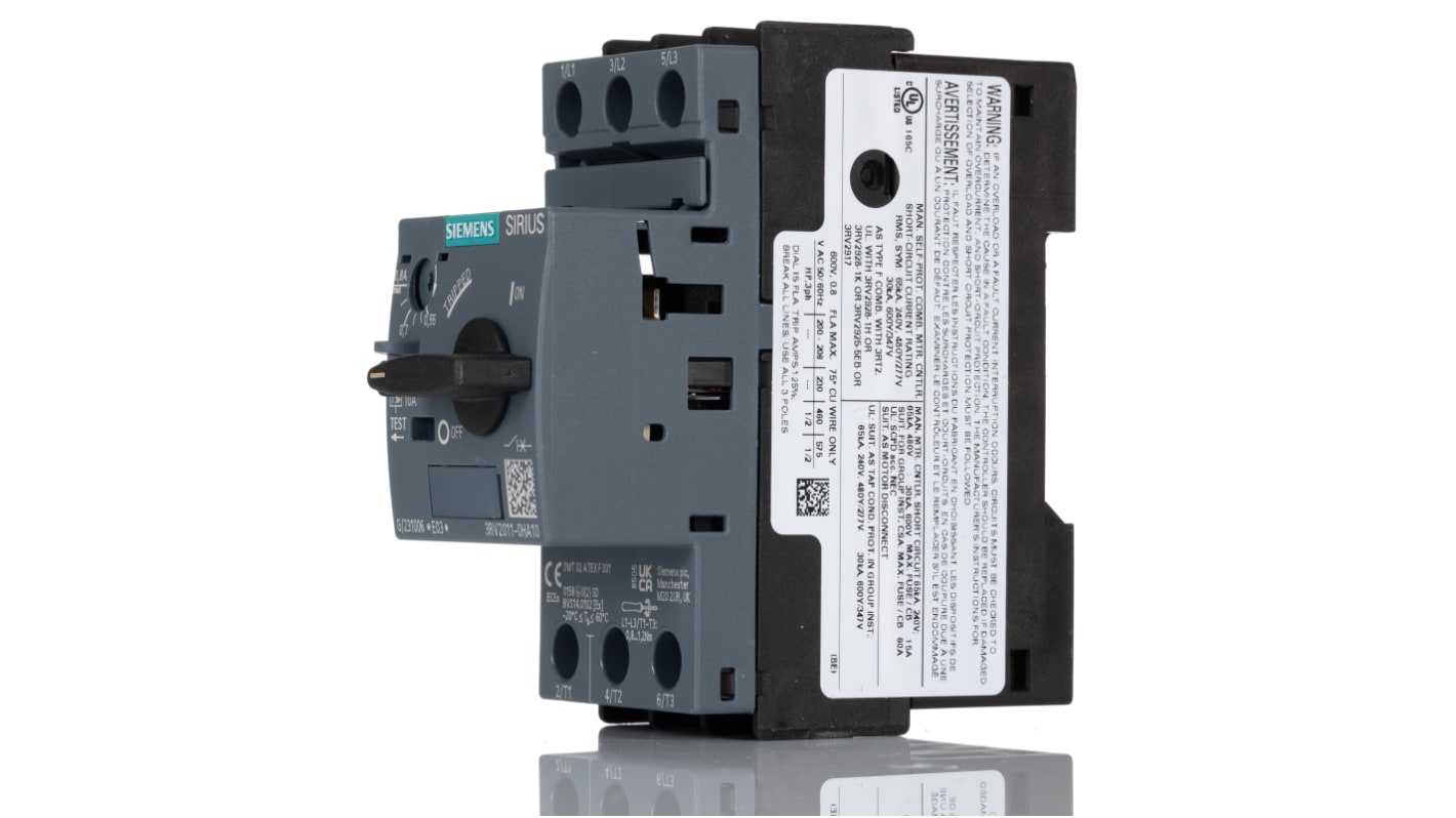 Disjoncteur moteur Siemens SIRIUS 3RV2 0,55 → 0,8 A., 690 V c.a.