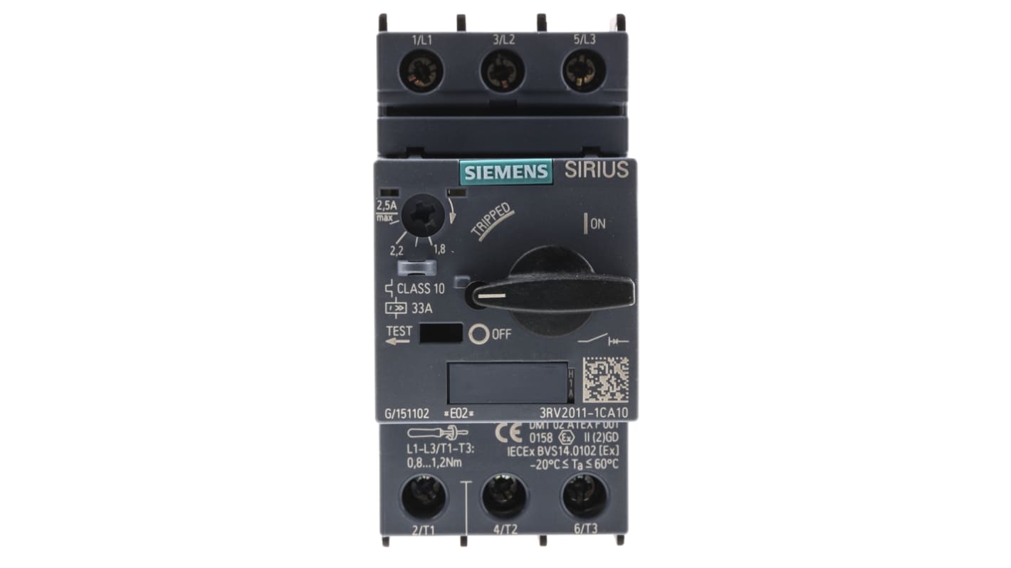 Siemens SIRIUS 3RV2 Motorschutzschalter, 1,8 → 2,5 A 690 V 97mm x 45mm S00