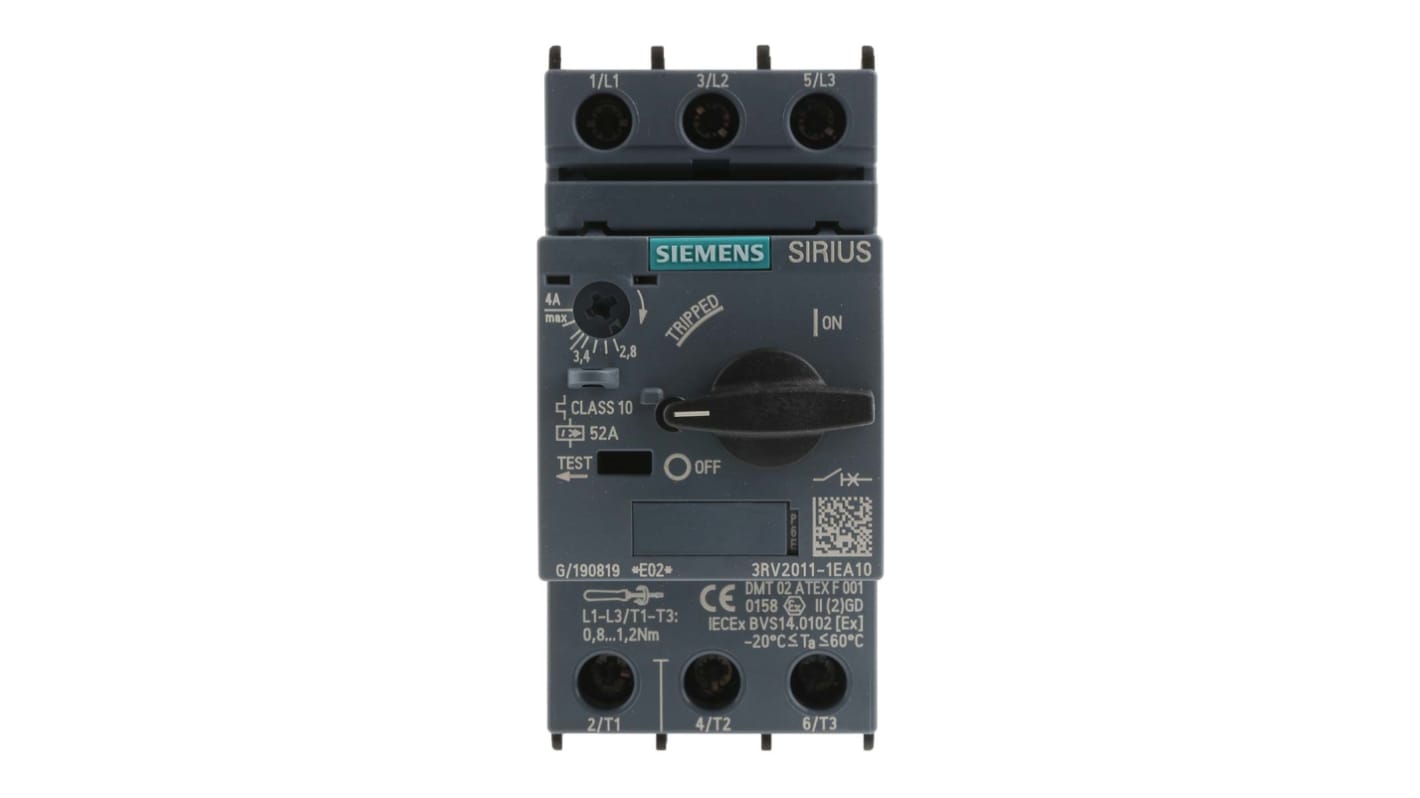 Guardamotor Siemens SIRIUS 3RV2, 690 V, 2,8 → 4 A