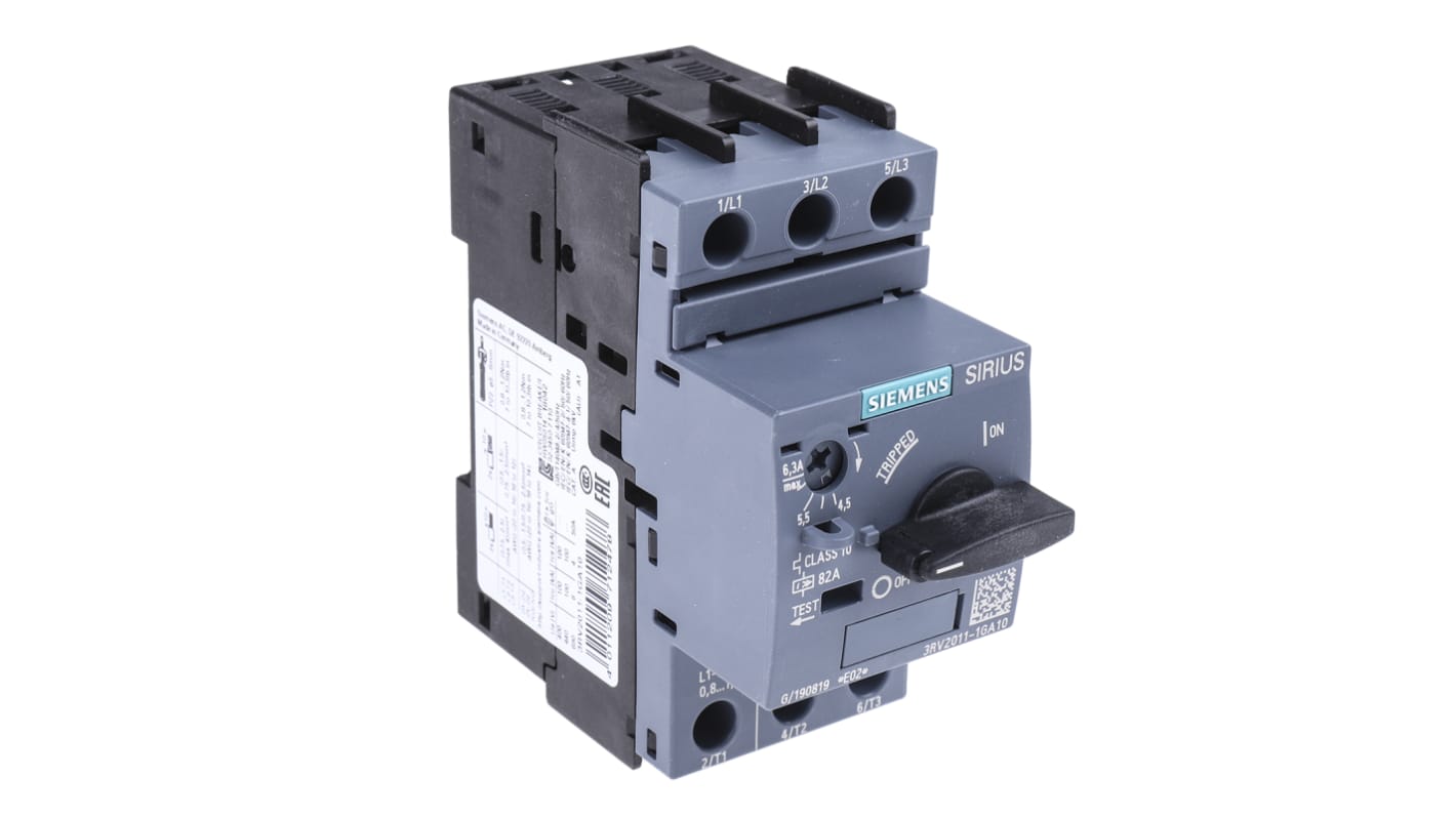 Siemens 电机保护断路器, 4.5 → 6.3 a, 3RV2系列 3RV2011-1GA10