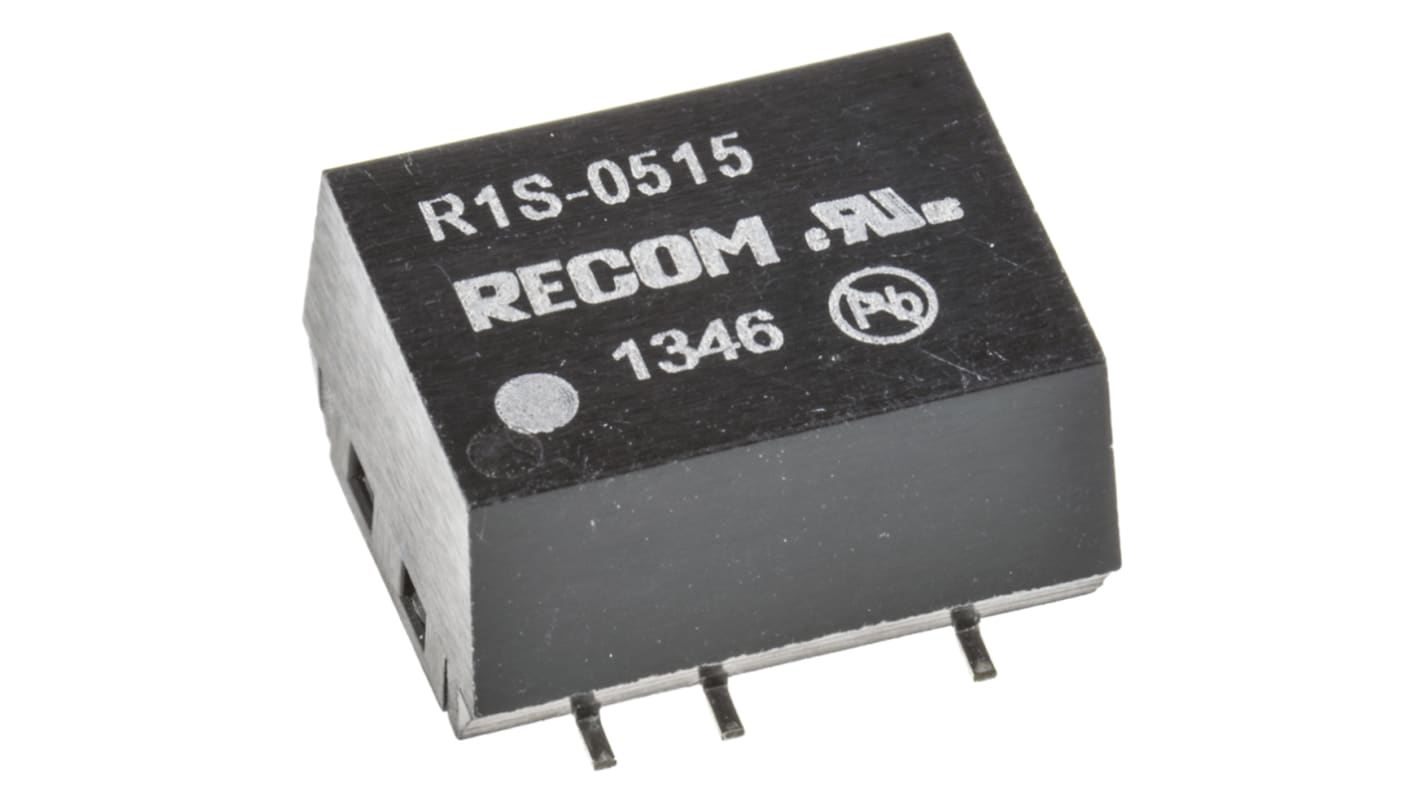 Recom DC-DCコンバータ Vout：15V dc 4.5 → 5.5 V dc, 1W, R1S-0515