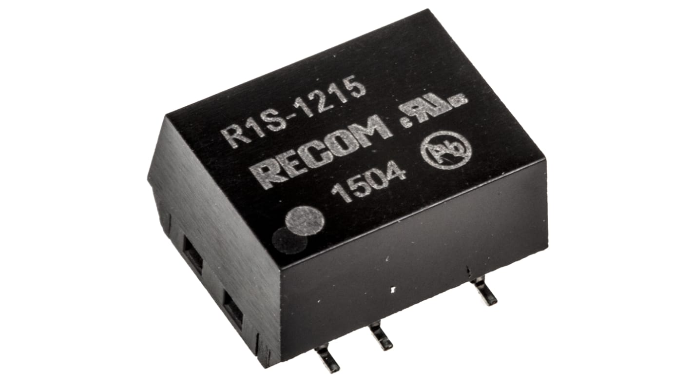 Recom R1S Isolated DC-DC Converter, 15V dc/ 66mA Output, 10.8 → 13.2 V dc Input, 1W, Surface Mount, +100°C Max