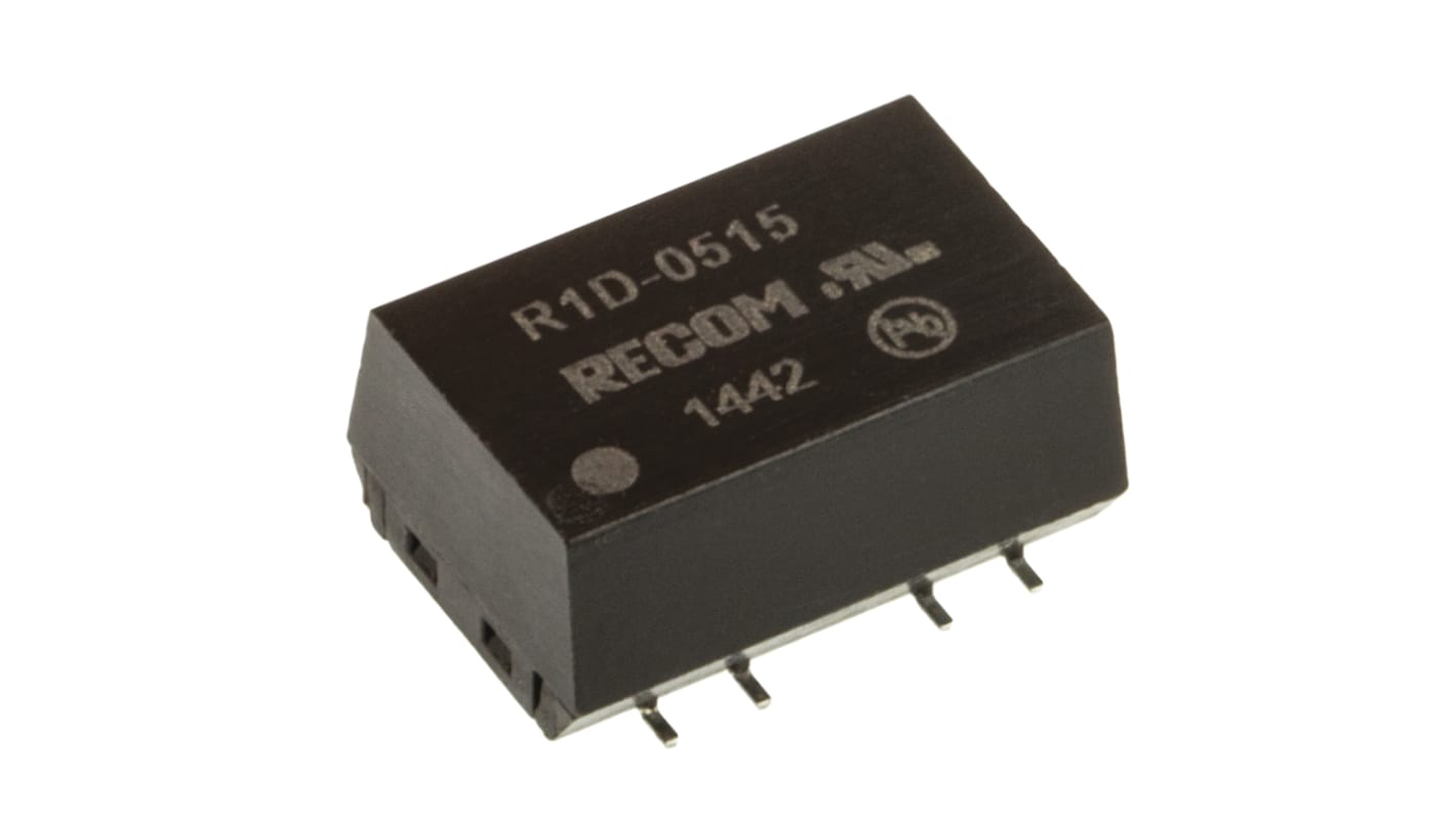 Recom R1D Isolated DC-DC Converter, ±15V dc/ ±33mA Output, 4.5 → 5.5 V dc Input, 1W, Surface Mount, +100°C Max