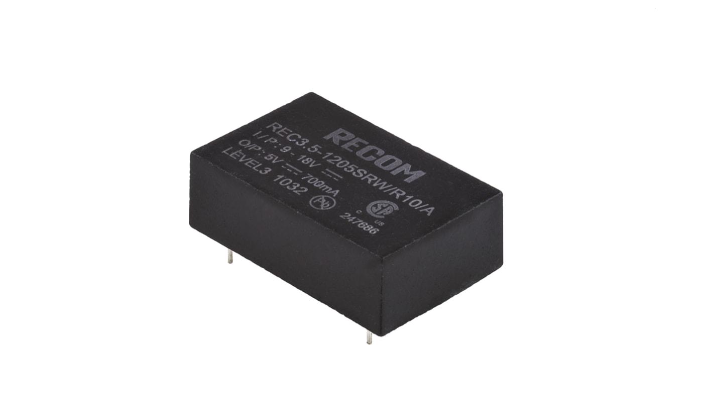 Recom DC-DC átalakító, KI: 5V dc, 700mA / 3.5W, BE: 9 → 18 V DC