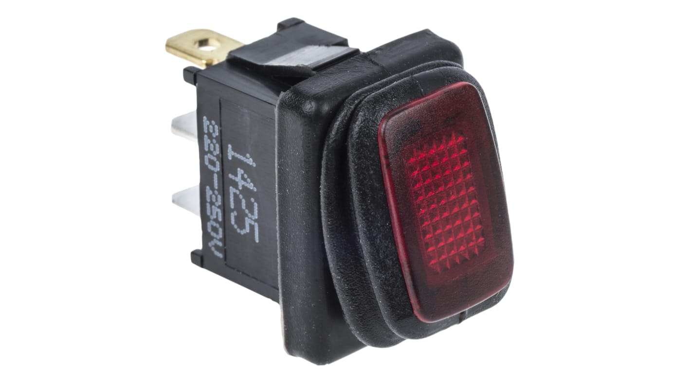 Interruptor de balancín, KRE2AEA2RBB, Contacto SPST, On-Ninguno-Off, 16 A, Iluminado, Rojo, IP65