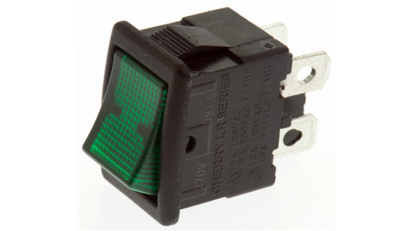 Interruttore a bilanciere ZF, DPST, On-Off Illuminato, Verde