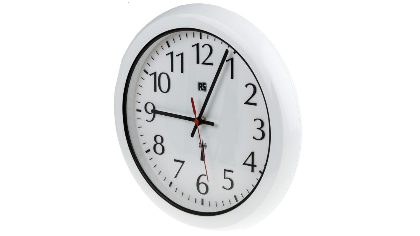 RS PRO White Radio Controlled Analogue Wall Clock, 300mm Diameter