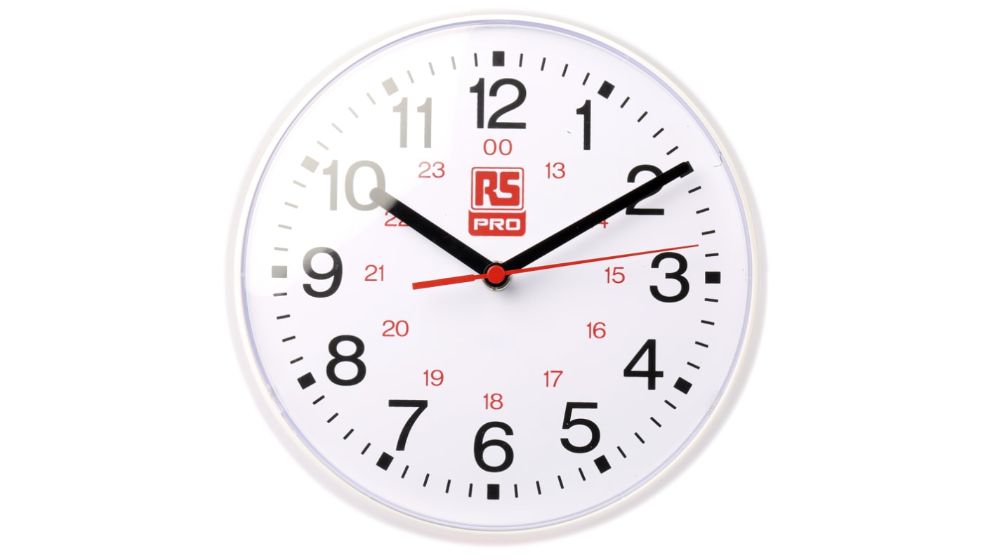 Reloj  de pared blanco RS PRO, Ø 215mm , suministrado con 1 pila LR6