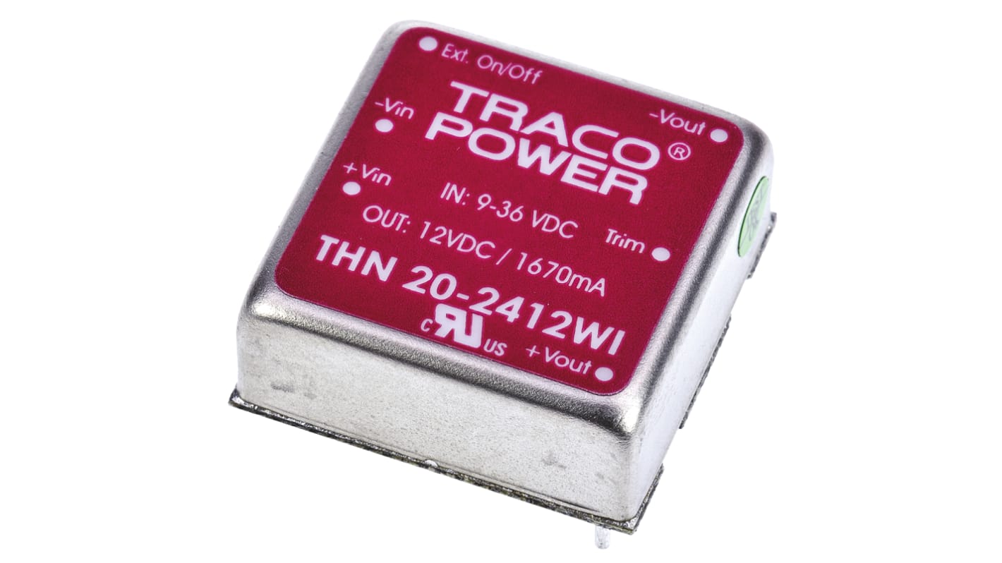 TRACOPOWER DC-DCコンバータ Vout：12V dc 9 → 36 V dc, 20W, THN 20-2412WI