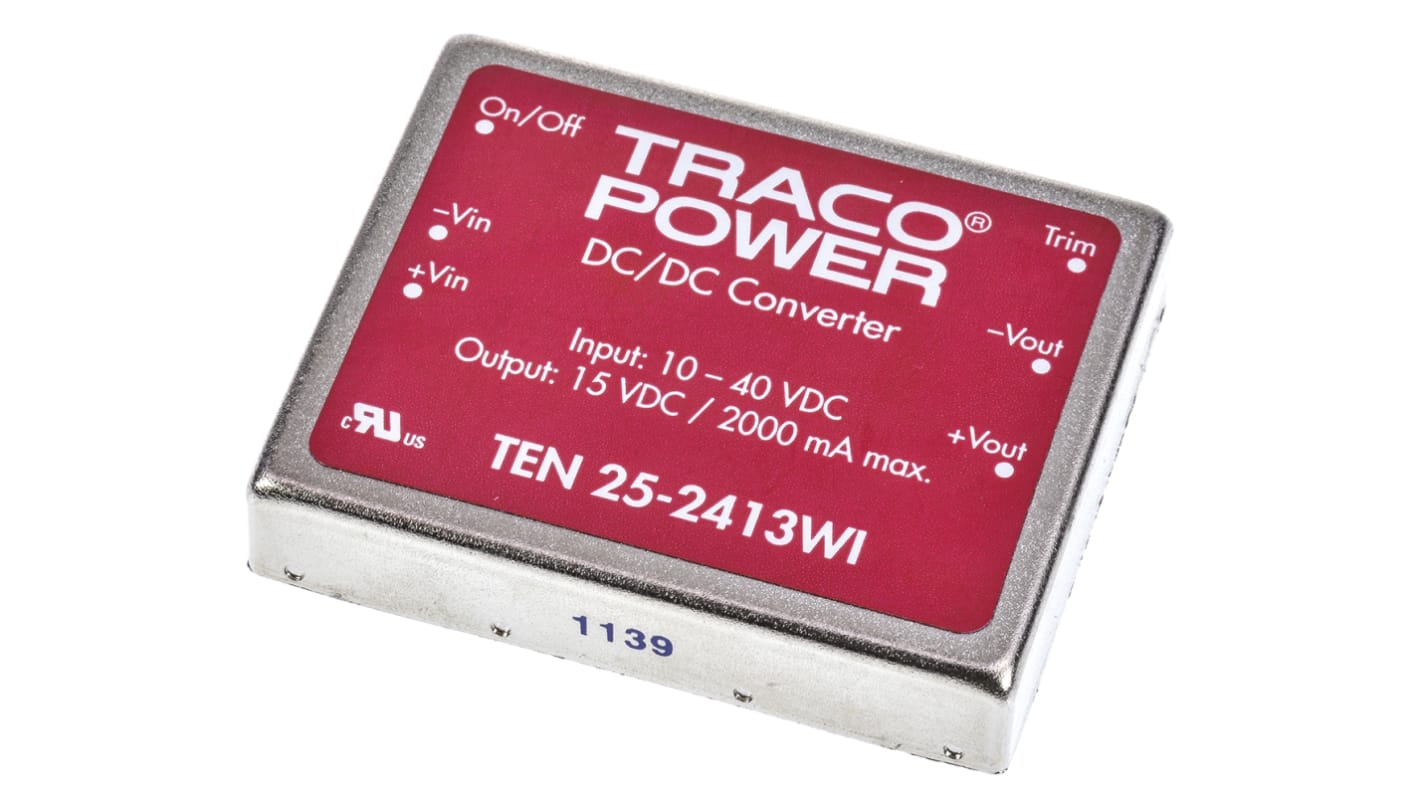 TRACOPOWER DC-DCコンバータ Vout：15V dc 10 → 40 V dc, 25W, TEN 25-2413WI