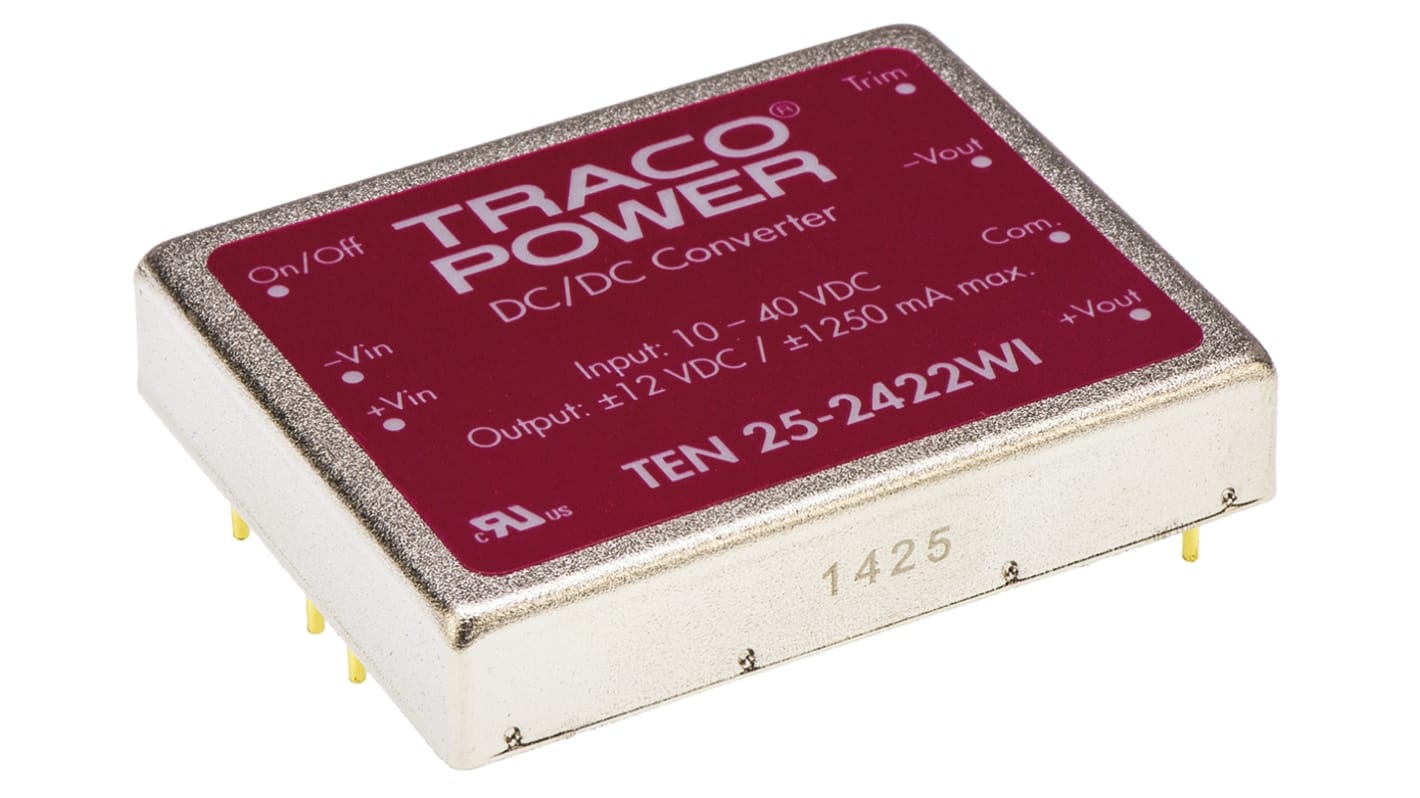 TRACOPOWER TEN 25WI DC/DC-Wandler 25W 24 V dc IN, ±12V dc OUT / ±1.25A Durchsteckmontage 1.5kV dc isoliert