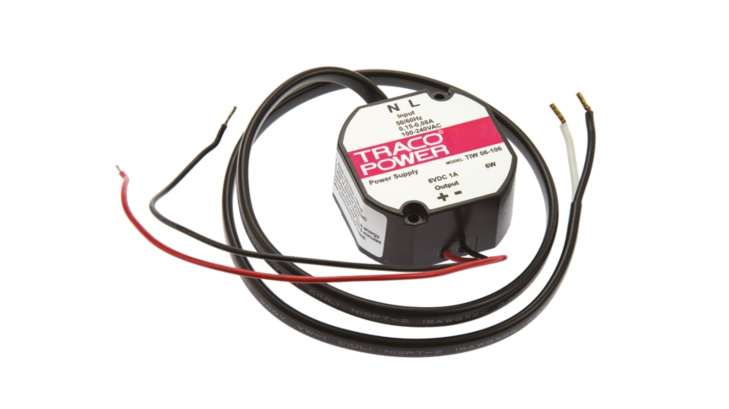 Alimentatore switching TRACOPOWER TIW 06-106, 6W, ingresso 93 → 264V ca, uscita 6V cc, 1A TIW