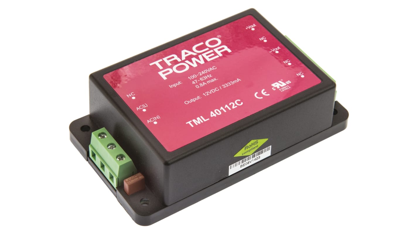 Alimentation à découpage, TRACOPOWER, TML 40W, 1 sortie à 12V c.c. 3.333A