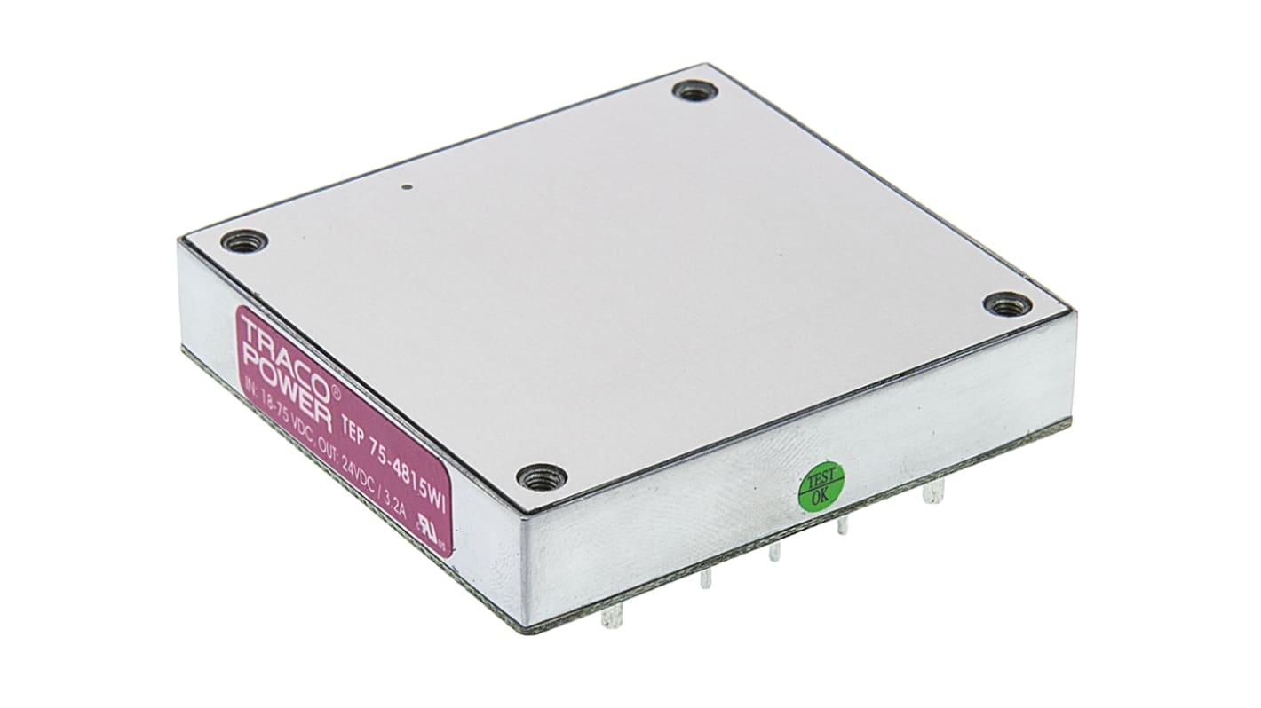 TRACOPOWER TEP 75WI DC-DC Converter, 24V dc/ 3.2A Output, 18 → 75 V dc Input, 75W, Through Hole, +75°C Max Temp