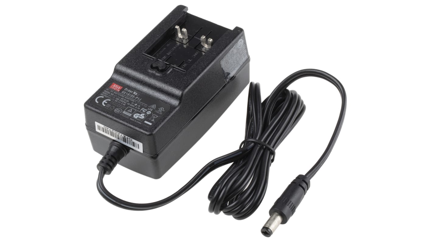 MEAN WELL Steckernetzteil AC/DC-Adapter 12W, 100V ac, 5V dc / 2.4A, Universal-Stecker