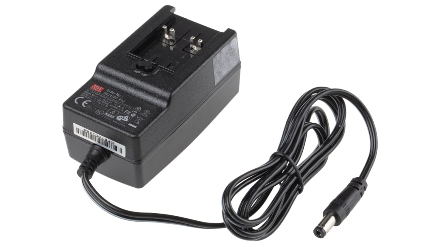 MEAN WELL 15W Plug-In AC/DC Adapter 7.5V dc Output, 2A Output