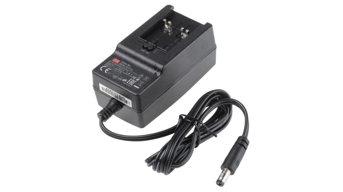 GE24I12P1J MEAN WELL 24W PlugIn AC/DC Adapter 12V dc Output, 2A