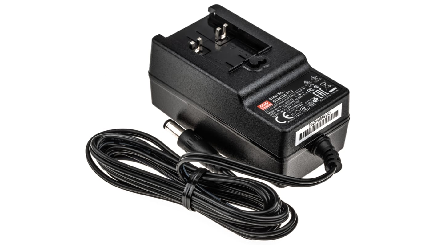 MEAN WELL 24W Plug-In AC/DC Adapter 24V dc Output, 1A Output