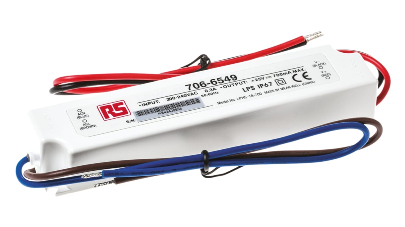 Driver LED Mean Well, 17.5W, IN 180 → 264 V ac, 254 → 370 V dc, OUT 6 → 25V, 700mA