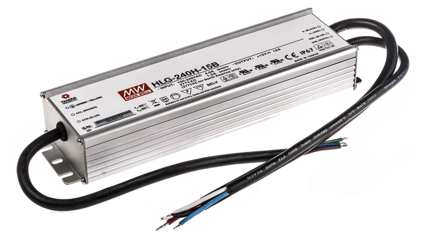 Driver LED Mean Well, 225W, IN 127 → 373 V dc, 90 → 264 V ac, OUT 15V, 15A