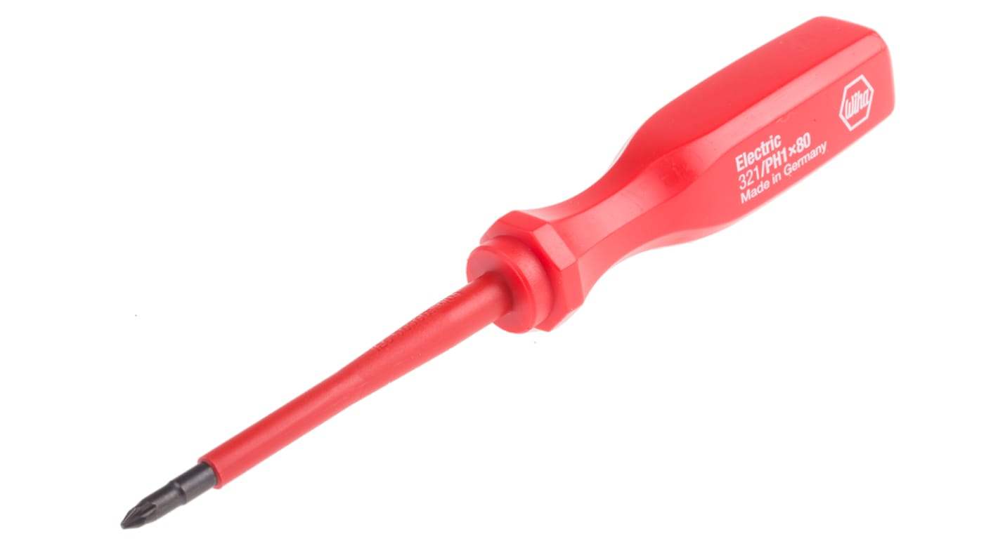 Wiha Phillips  Screwdriver, PH1 Tip, 80 mm Blade, VDE/1000V, 175 mm Overall