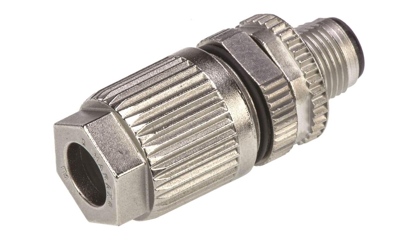 Harting Connector, 4 Contacts, Cable Mount, M12 Connector, Plug, Male, IP65, IP67, Han Series