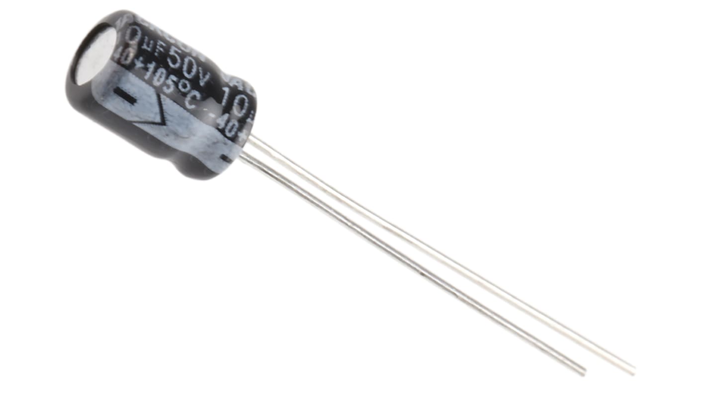 RS PRO, THT Aluminium-Elektrolyt Kondensator 10μF ±20% / 50V dc, Ø 5mm x 7mm x 7mm, bis 105°C