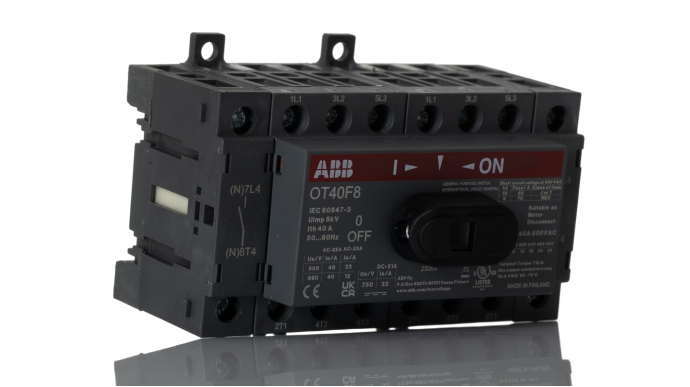 ABB 8P Pole Base Mounting Isolator Switch - 40A Maximum Current, 11kW Power Rating, IP20