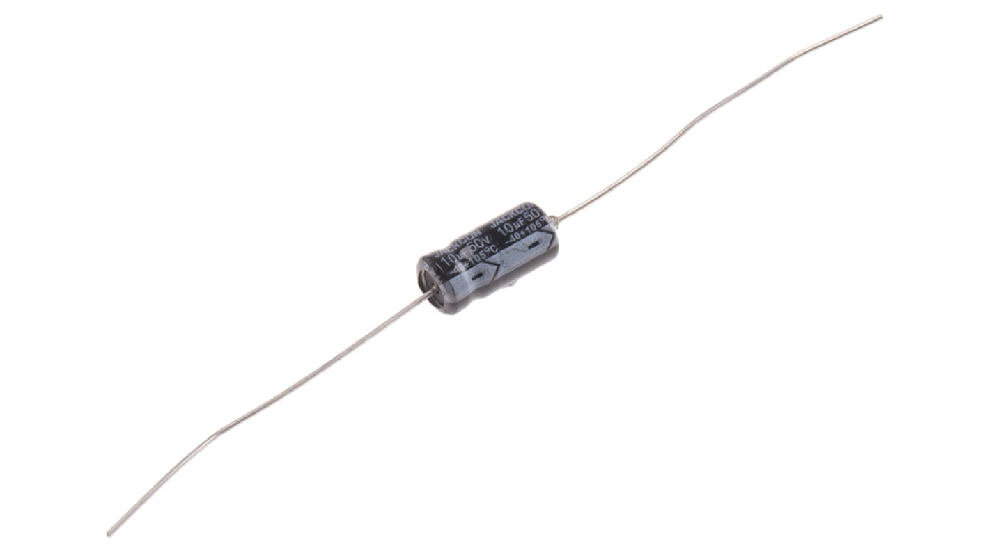 Condensador electrolítico RS PRO, 10μF, ±20%, 50V dc, Axial, Orificio pasante, 6 (Dia.) x 13mm