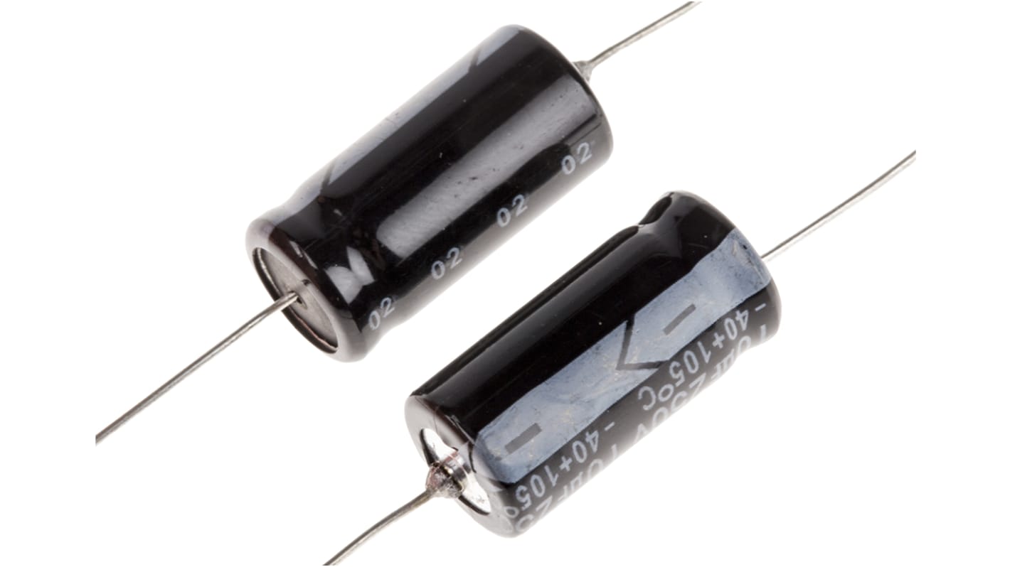 RS PRO 10μF Aluminium Electrolytic Capacitor 250V dc, Axial, Through Hole