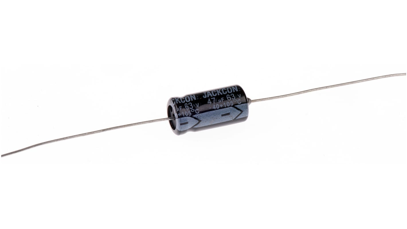 Condensador electrolítico RS PRO, 47μF, ±20%, 63V dc, Axial, Orificio pasante, 8 (Dia.) x 16mm