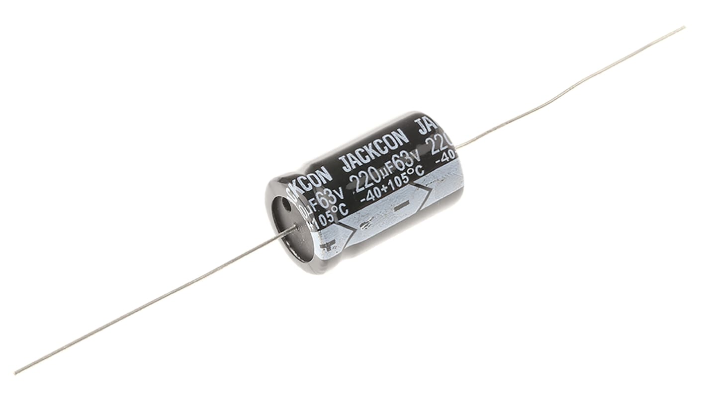 Kondensator 220μF 63V dc Osiowy, Otwór przelotowy RS PRO 13 (Dia.) x 22mm