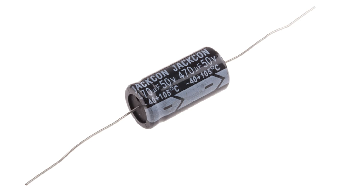 Condensador electrolítico RS PRO, 470μF, ±20%, 50V dc, Axial, Orificio pasante, 13 (Dia.) x 26mm