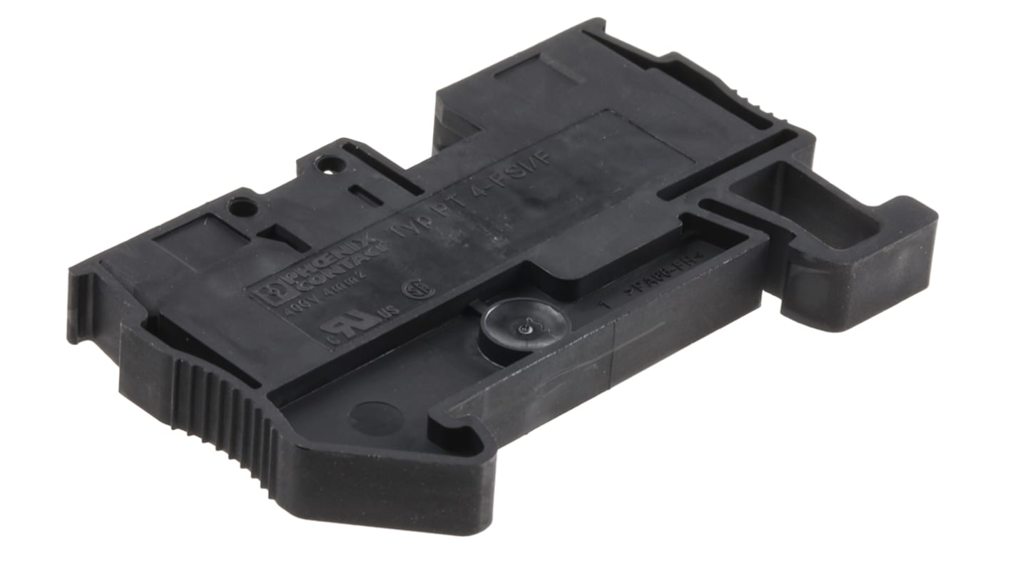 Phoenix Contact PT 4-FSI/F Series Black Fused DIN Rail Terminal, 4mm², Single-Level, Push In Termination, Fused, CSA